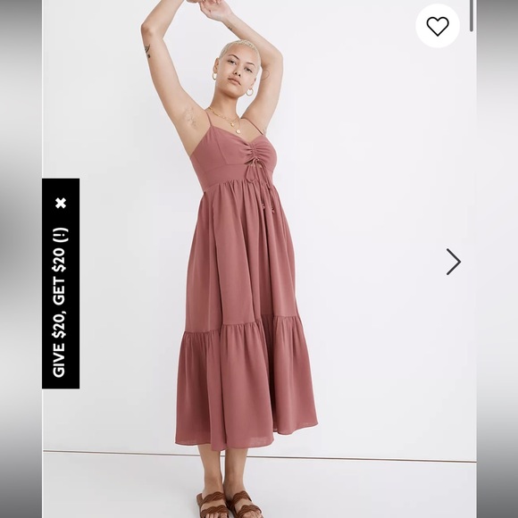 Madewell Ruched Keyhole Tiered Midi Dress Size 0 in Vintage Quartz - Picture 1 of 4